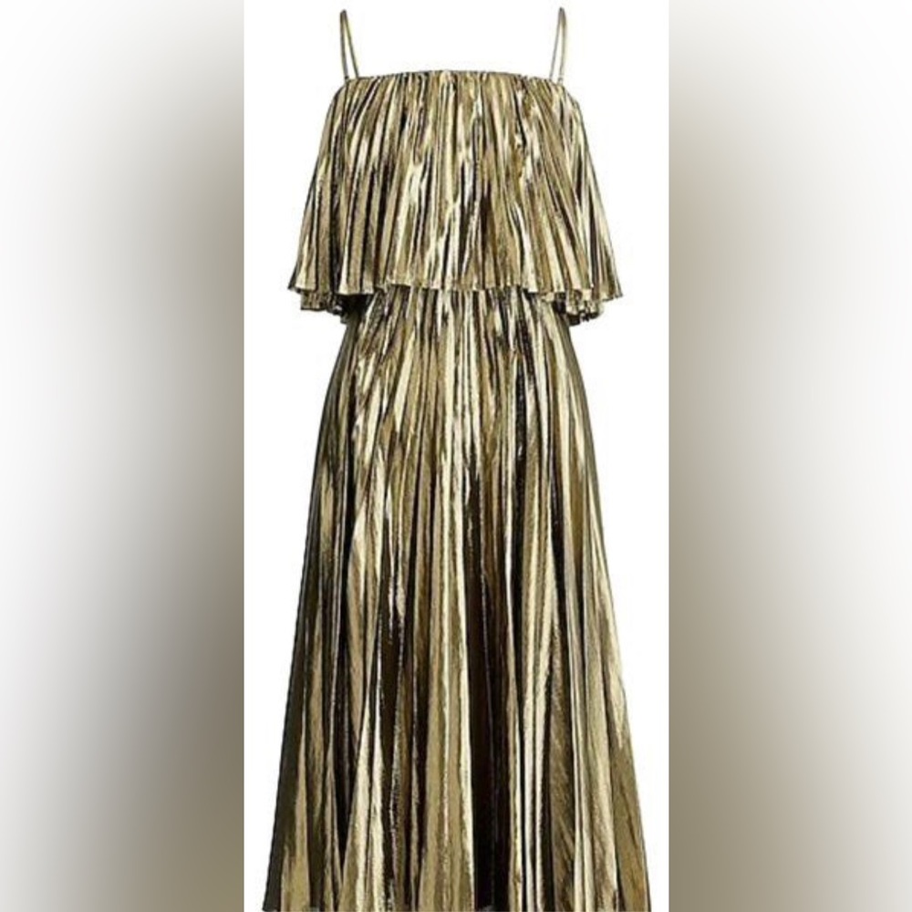 J. Crew Goma Dress Pleated Midi Dress In Gold Lamé